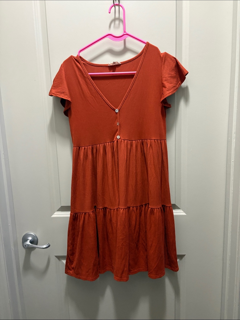 See You Monday Burnt Orange Tiered Mini Dress